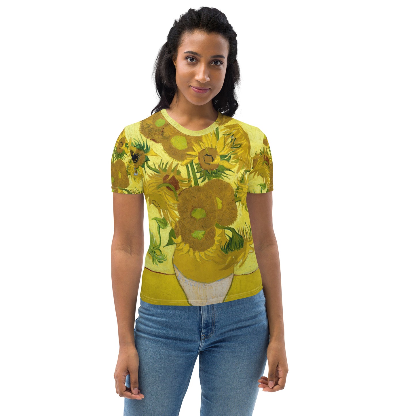 Model 1 - Vincent van Gogh Women's T-Shirt – Golden Petals in Motion