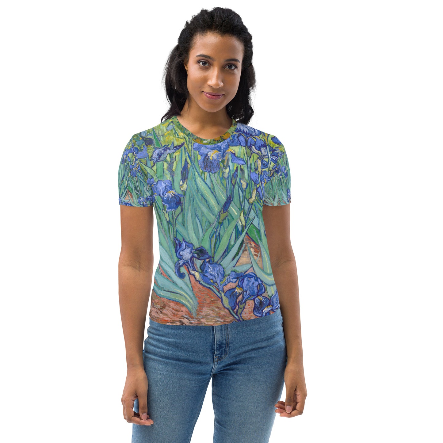 Model 1 - Vincent van Gogh Women's T-Shirt – Garden Poetry in Blue