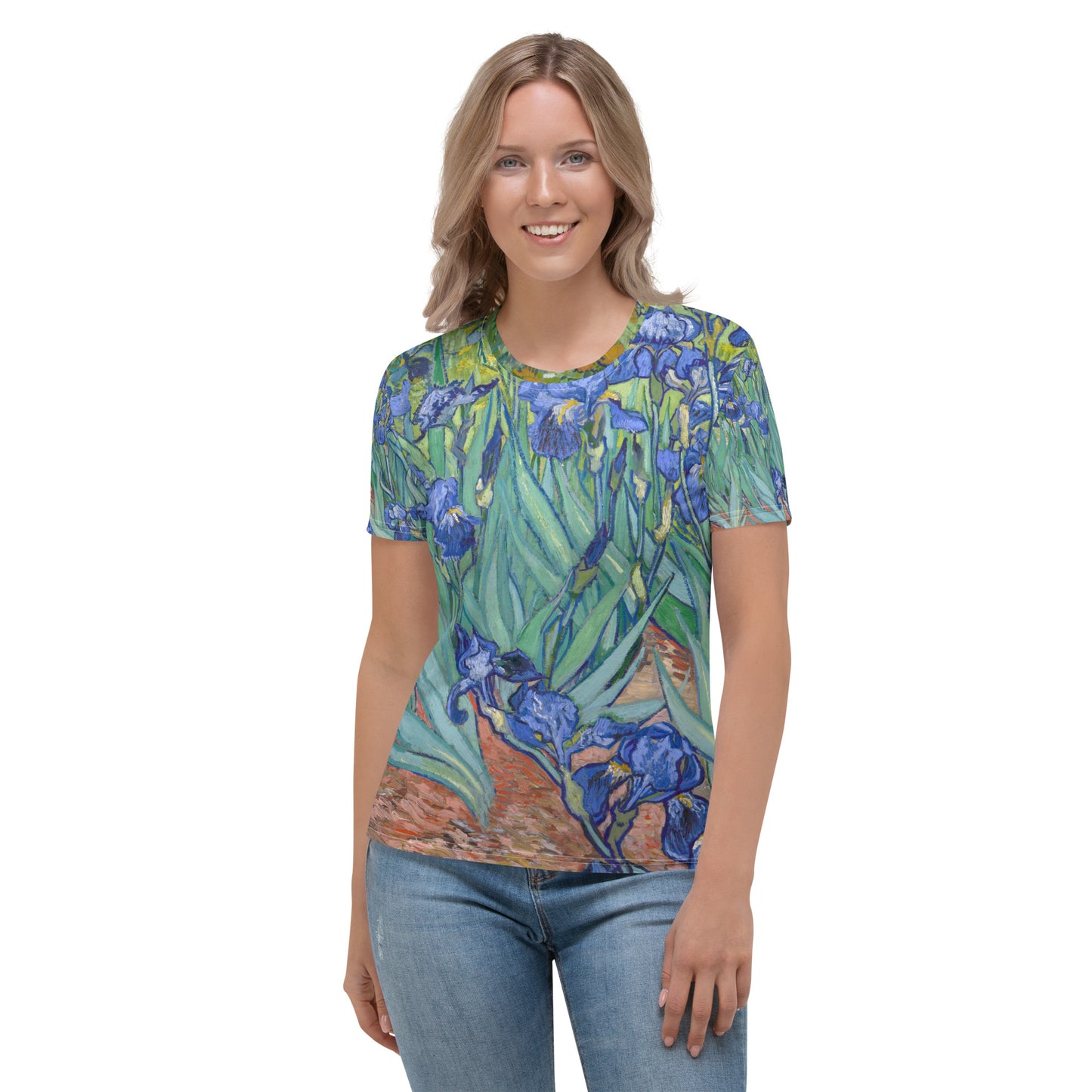 Model 2 - Vincent van Gogh Women's T-Shirt – Garden Poetry in Blue