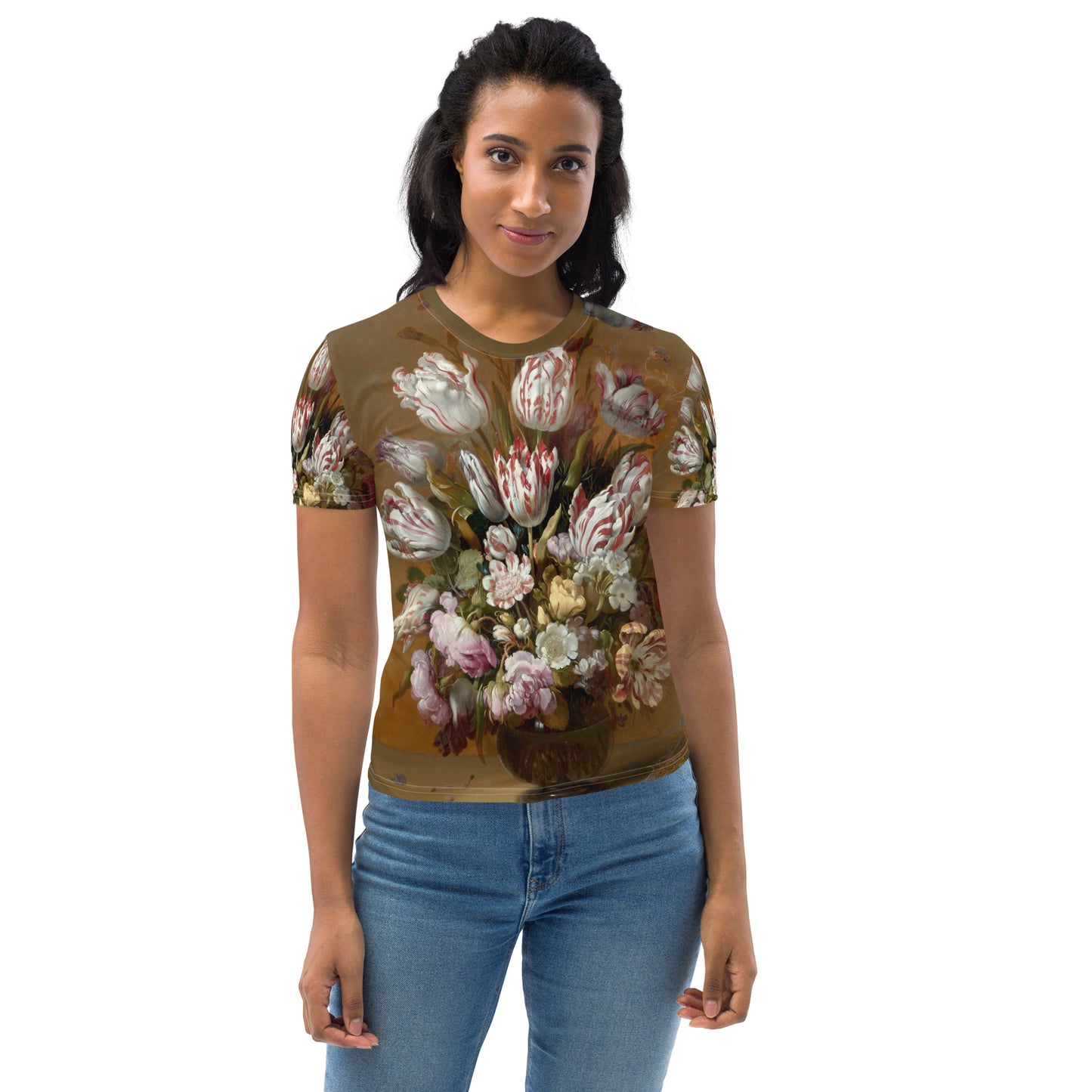 Model 1 - Hans Bollongier Women's T-Shirt – Dutch Blooms in Full Glory