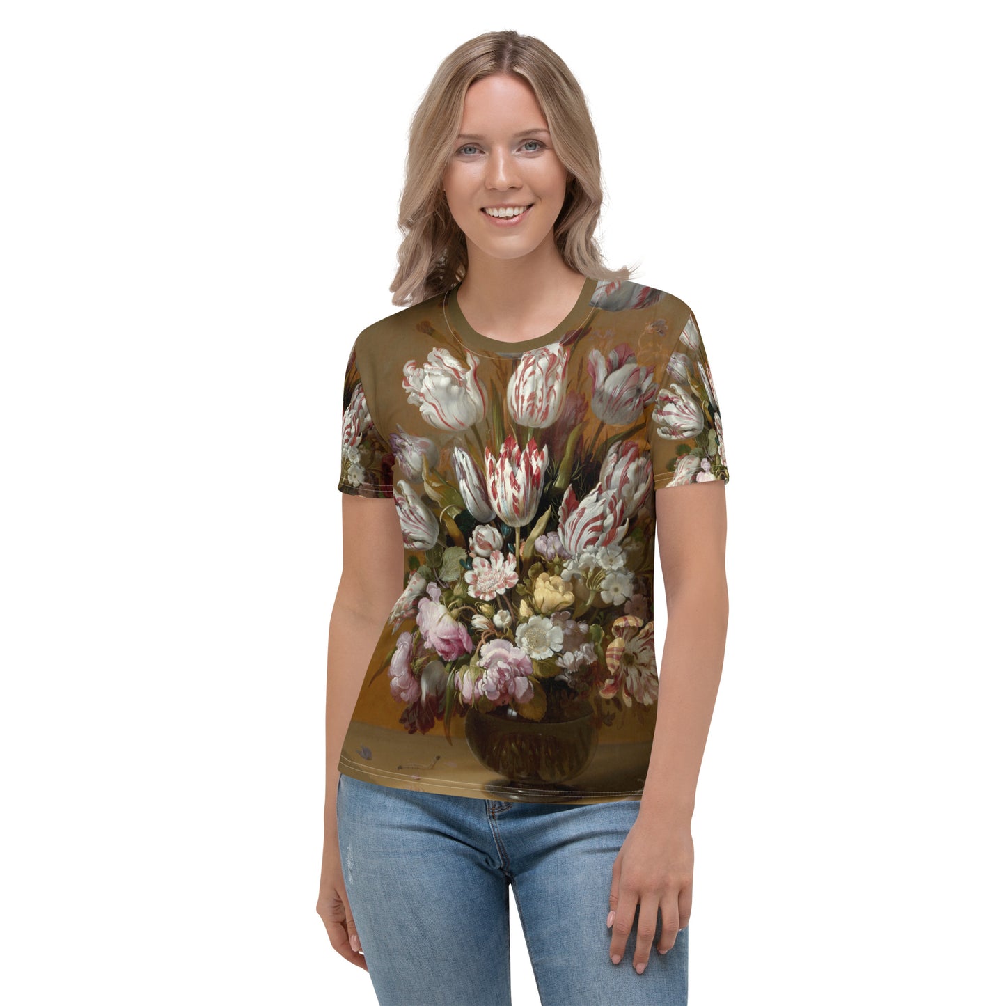 Model 2 - Hans Bollongier Women's T-Shirt – Dutch Blooms in Full Glory