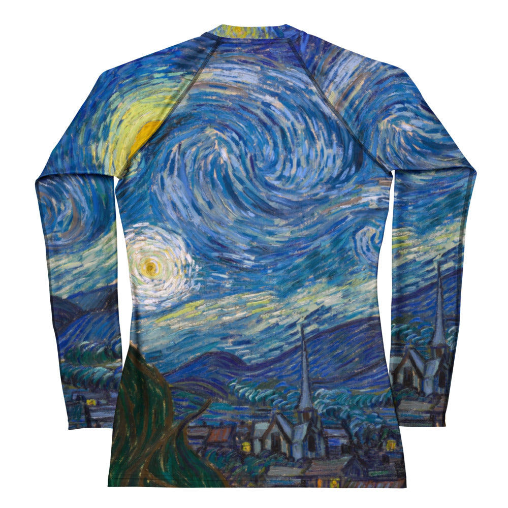 Back View - Vincent van Gogh Women's Rash Guard – Art-Inspired Fashion for All