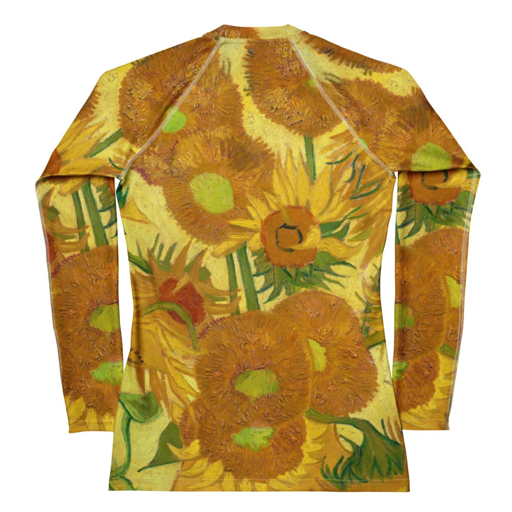 Back View - Van Gogh Rash Guard – Sunflower Elegance in Motion