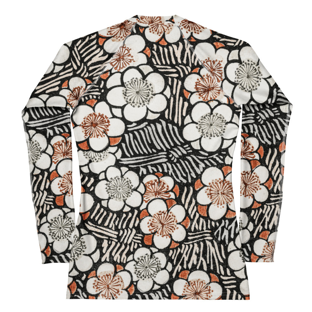 Back View - Watanabe Seitei Floral Pattern Women's Rash Guard – Elegant Japanese Art Fashion