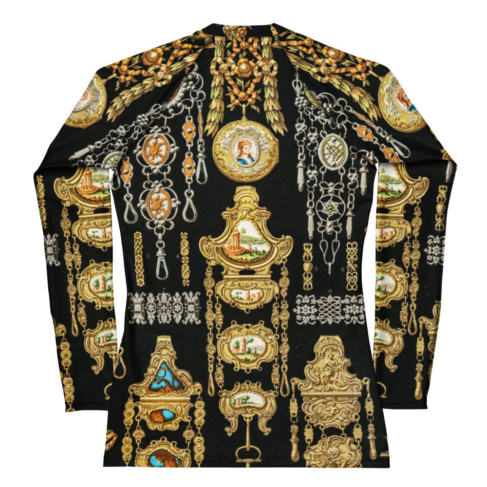 Back View - Albert Racinet Women's Rash Guard – Baroque Elegance in Motion