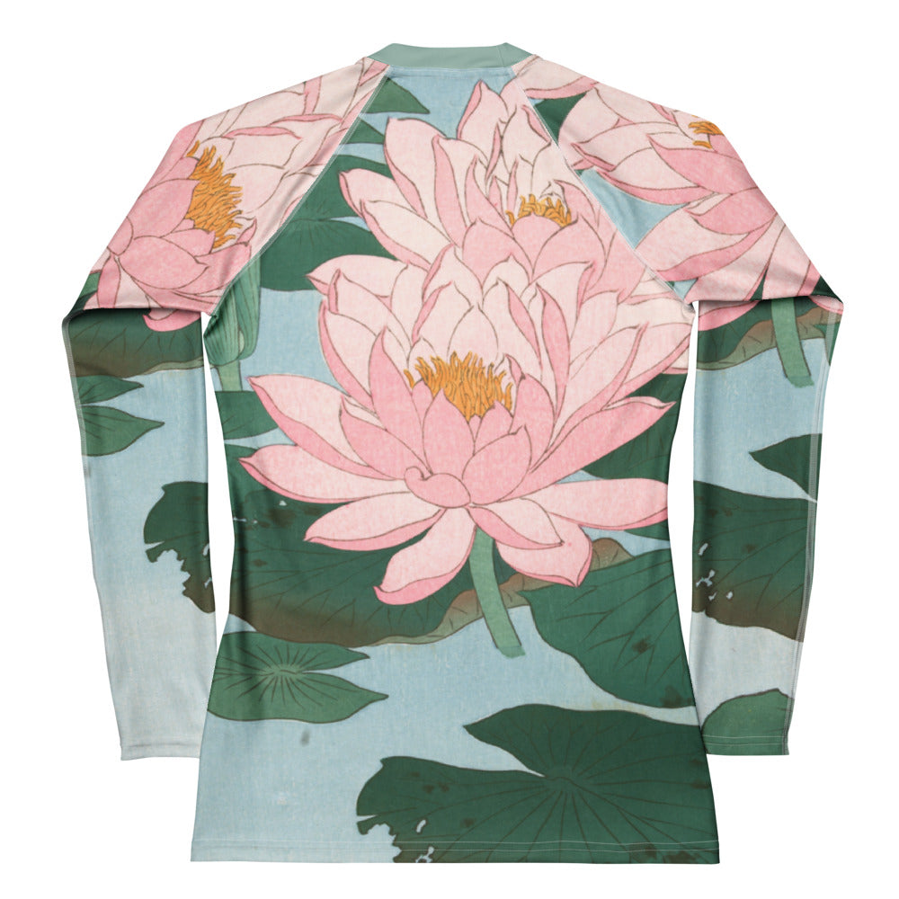 Back - Ohara Koson Women's Rash Guard – Tranquil Waterlily Grace