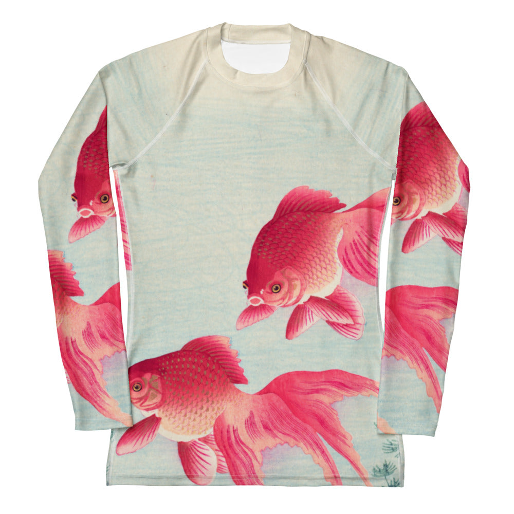 Ohara Koson Women's Rash Guard – Graceful Goldfish in Motion