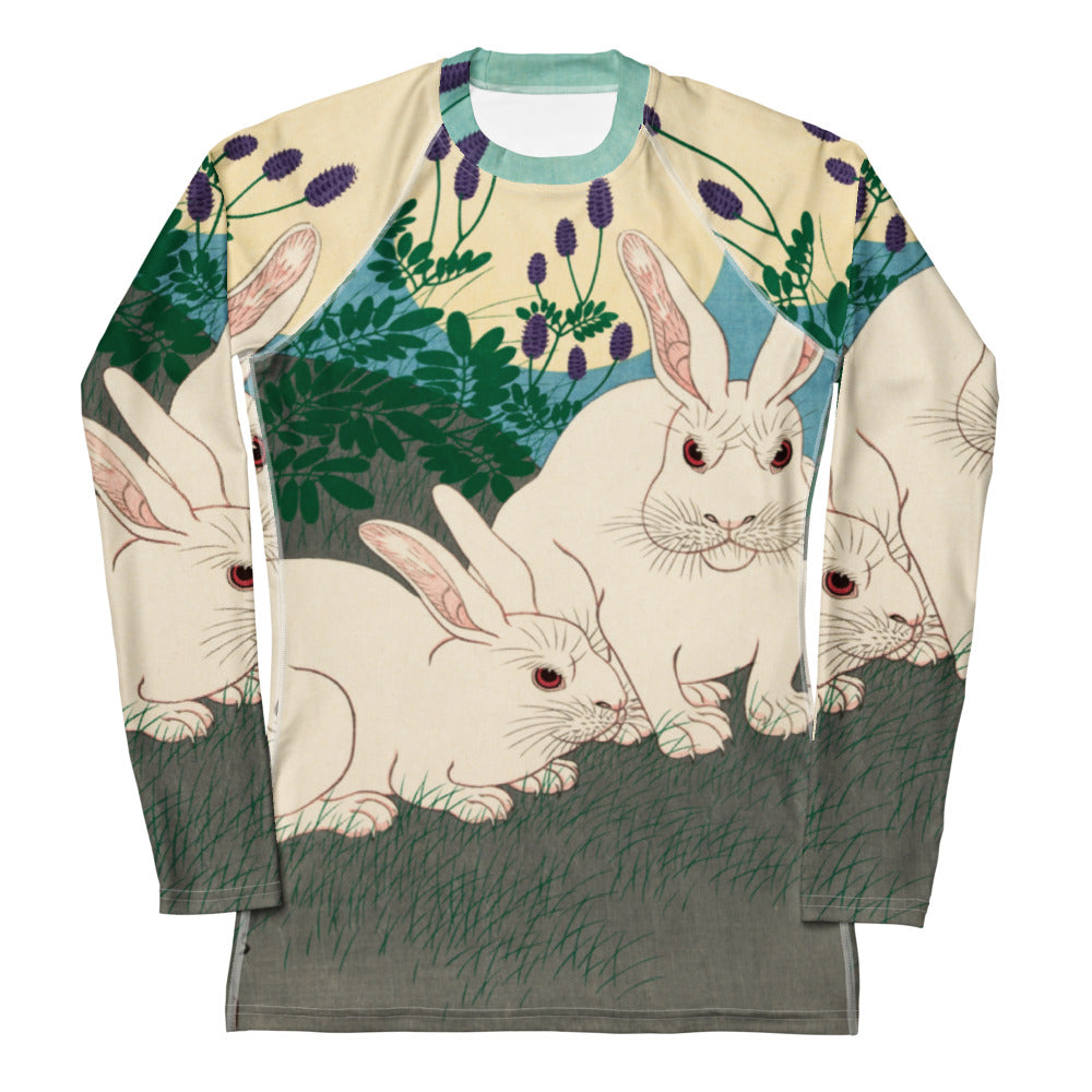 Ohara Koson Women's Rash Guard – Moonlit Rabbits in Motion