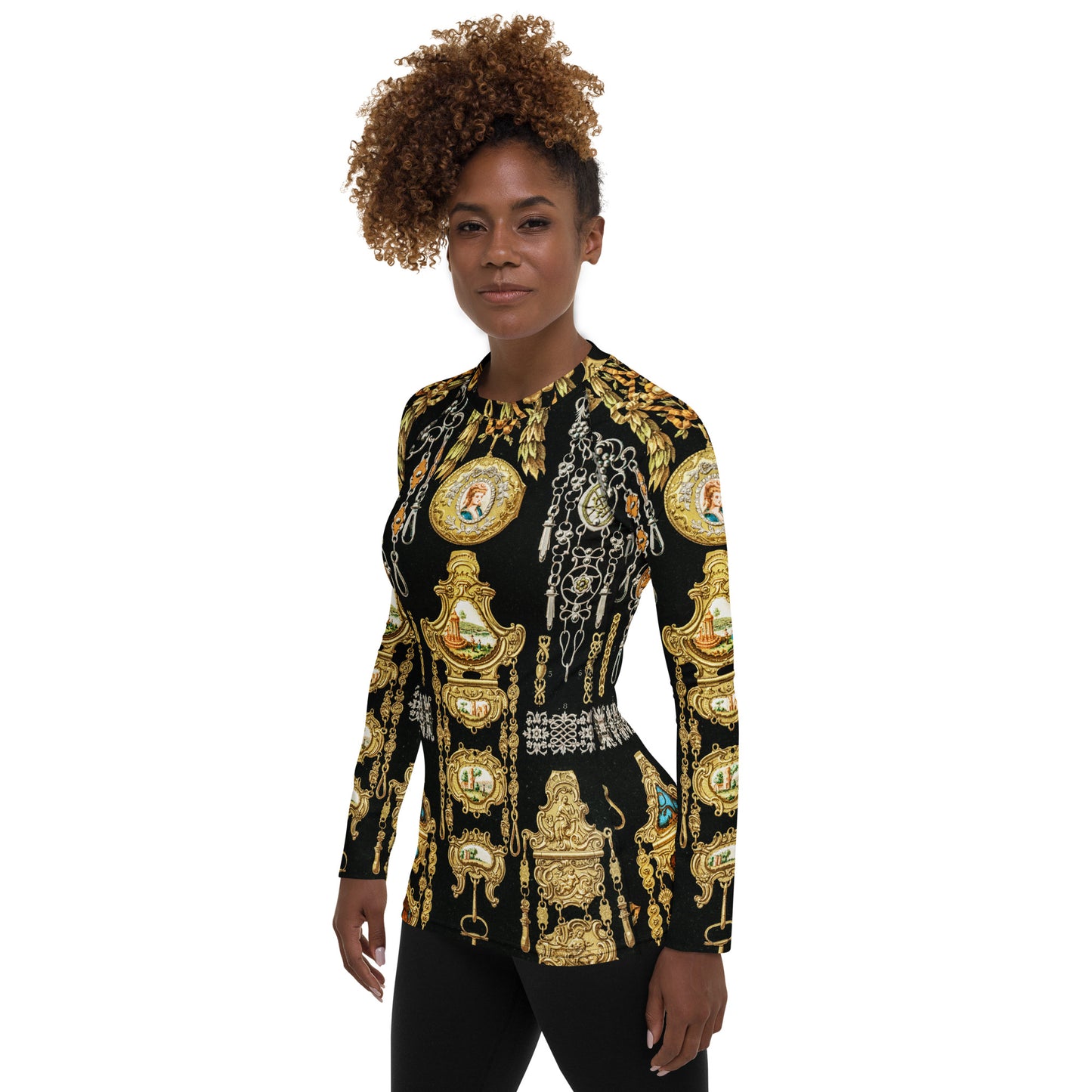 Model 2 - Albert Racinet Women's Rash Guard – Baroque Elegance in Motion