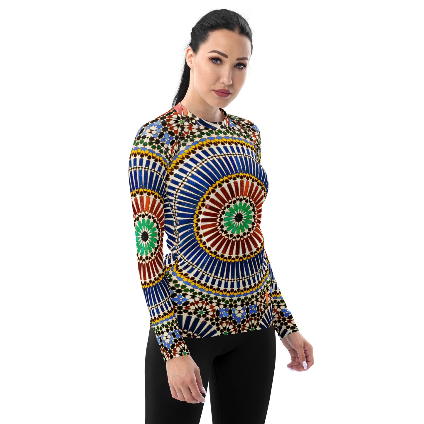 Model 1 - Islamic Art Women's Rash Guard – Geometric Abstract Pattern Design