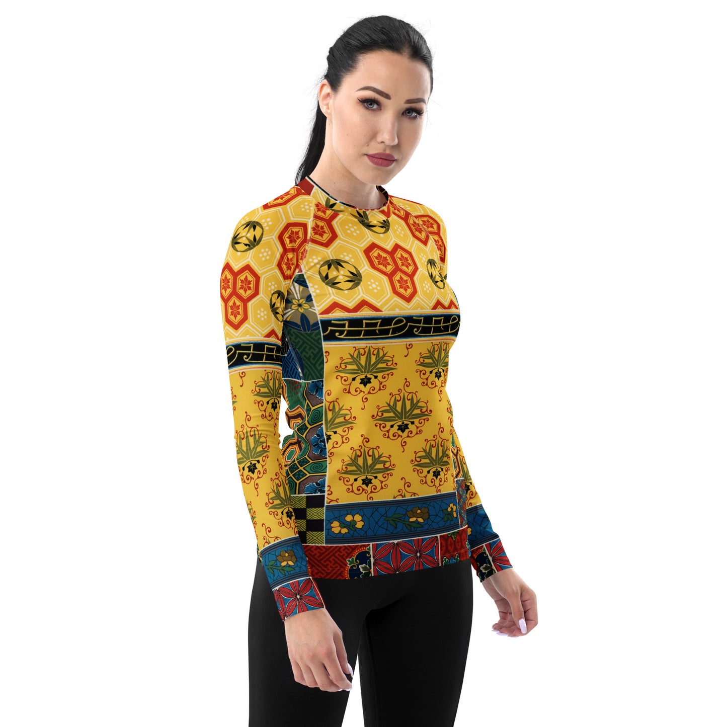 Model 1 - Racinet Women's Rash Guard – Eastern Elegance in Motion