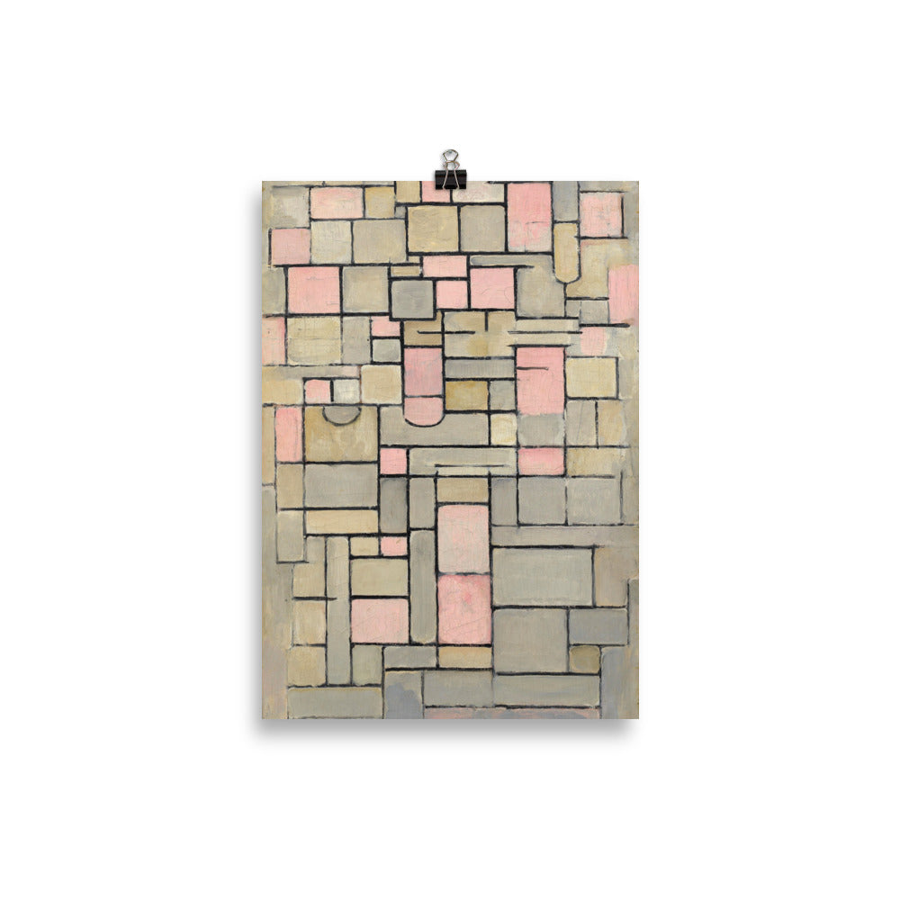 Size 2 - Mondrian Composition Poster – Pink and Grey Modern Art Print