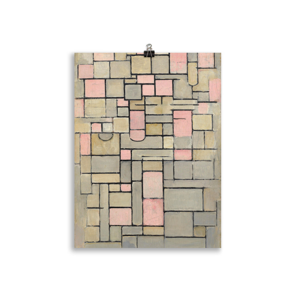 Size 3 - Mondrian Composition Poster – Pink and Grey Modern Art Print