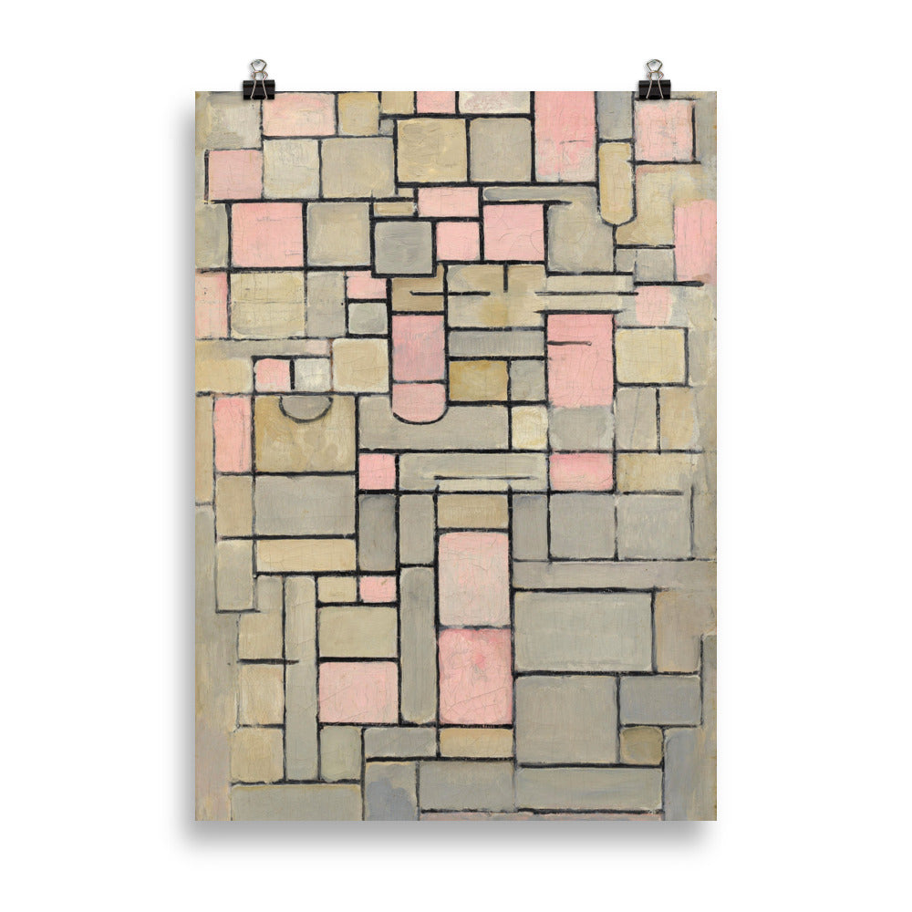 Size 1 - Mondrian Composition Poster – Pink and Grey Modern Art Print