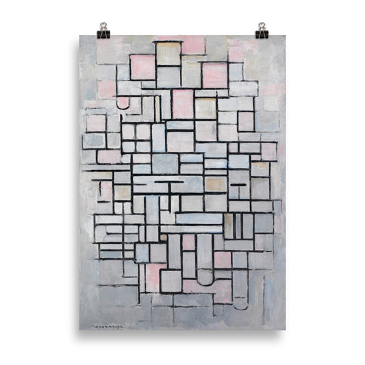 Size 1 - Mondrian Composition Poster – Pink and Grey Minimalist Art Print