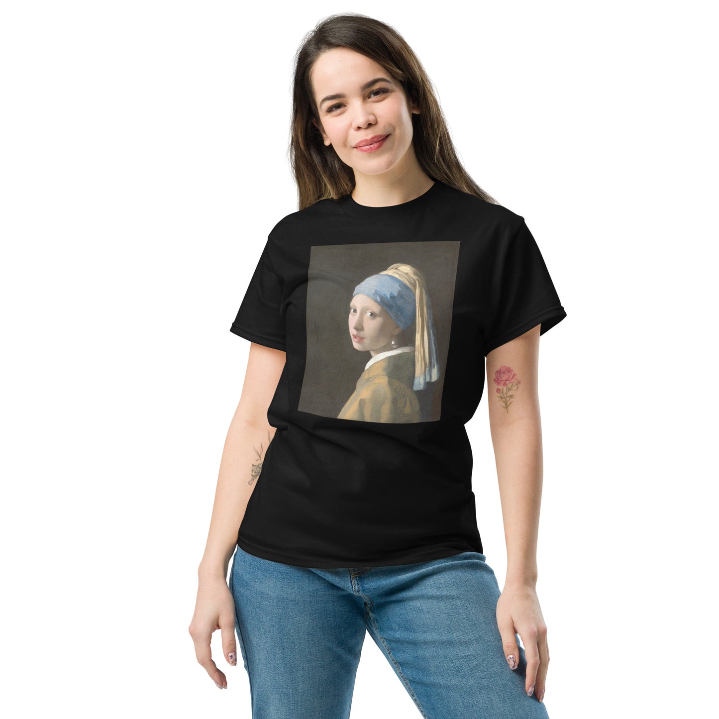 Model 1 - Vermeer Girl Pearl Men's Classic Tee – Classic Elegance Meets Streetwear