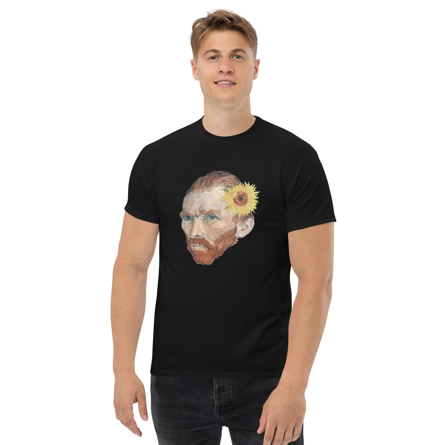Model 2 - Van Gogh Sun Flower Men's Classic Tee – Golden Hues, Artistic Vibes