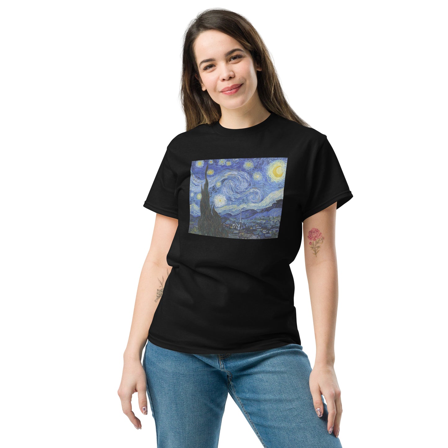 Model 1 - Van Gogh Starry Men's Classic Tee – Dreamlike Motion, Artistic Spirit