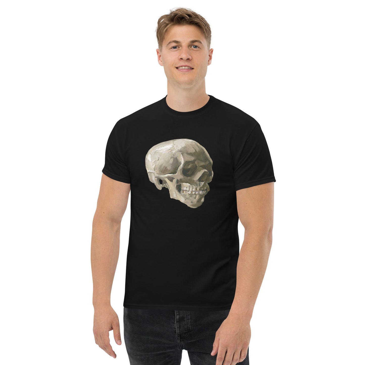 Model 2 - Van Gogh Skull Men's Classic Tee – Dark Aesthetics, Iconic Brushwork