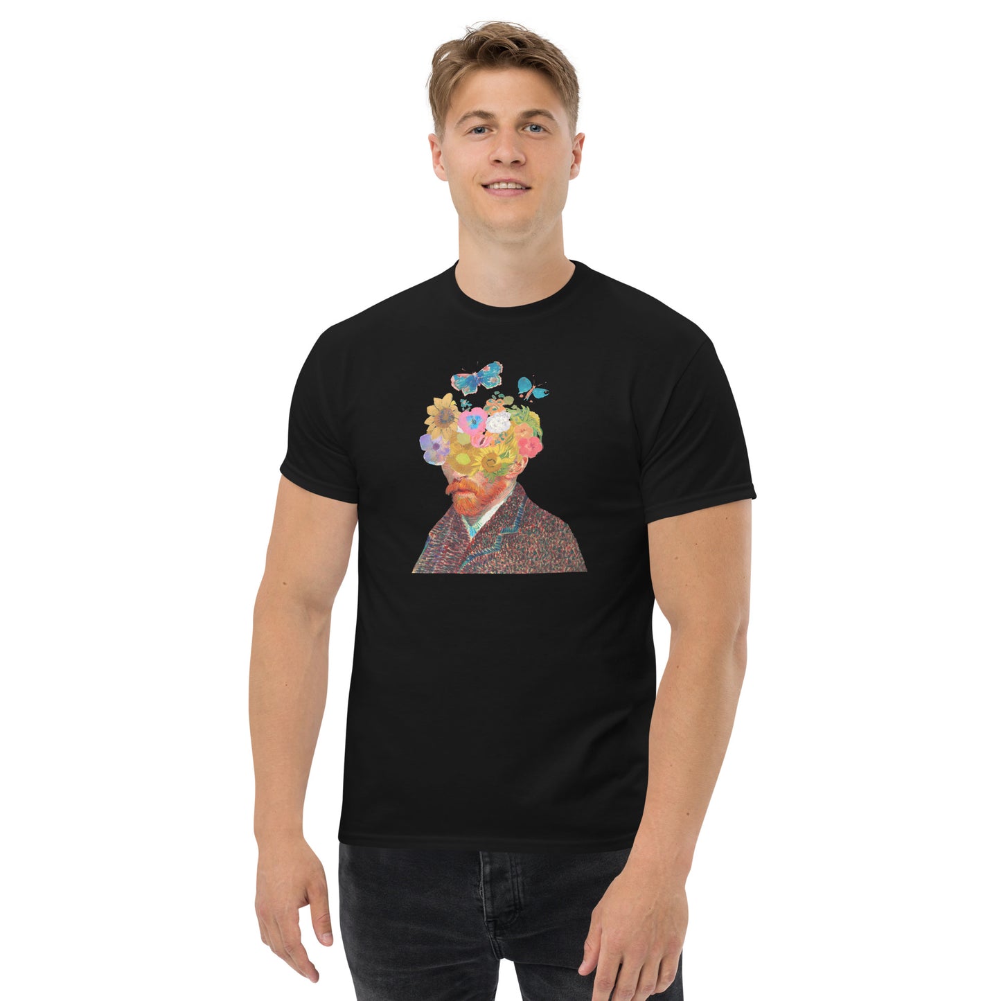 Model 2 - Van Gogh Portrait Men's Classic Tee – Masterpiece Meets Modern Style
