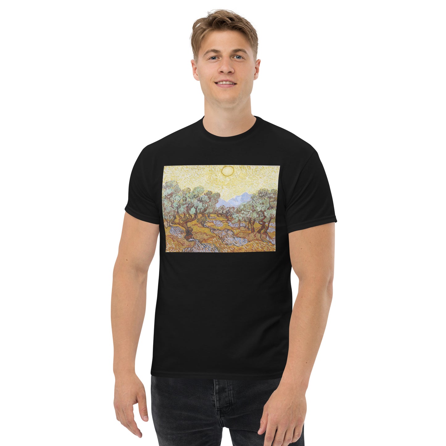 Model 2 - Van Gogh Olive Trees Men's Classic Tee – Nature’s Rhythm, Artistic Soul