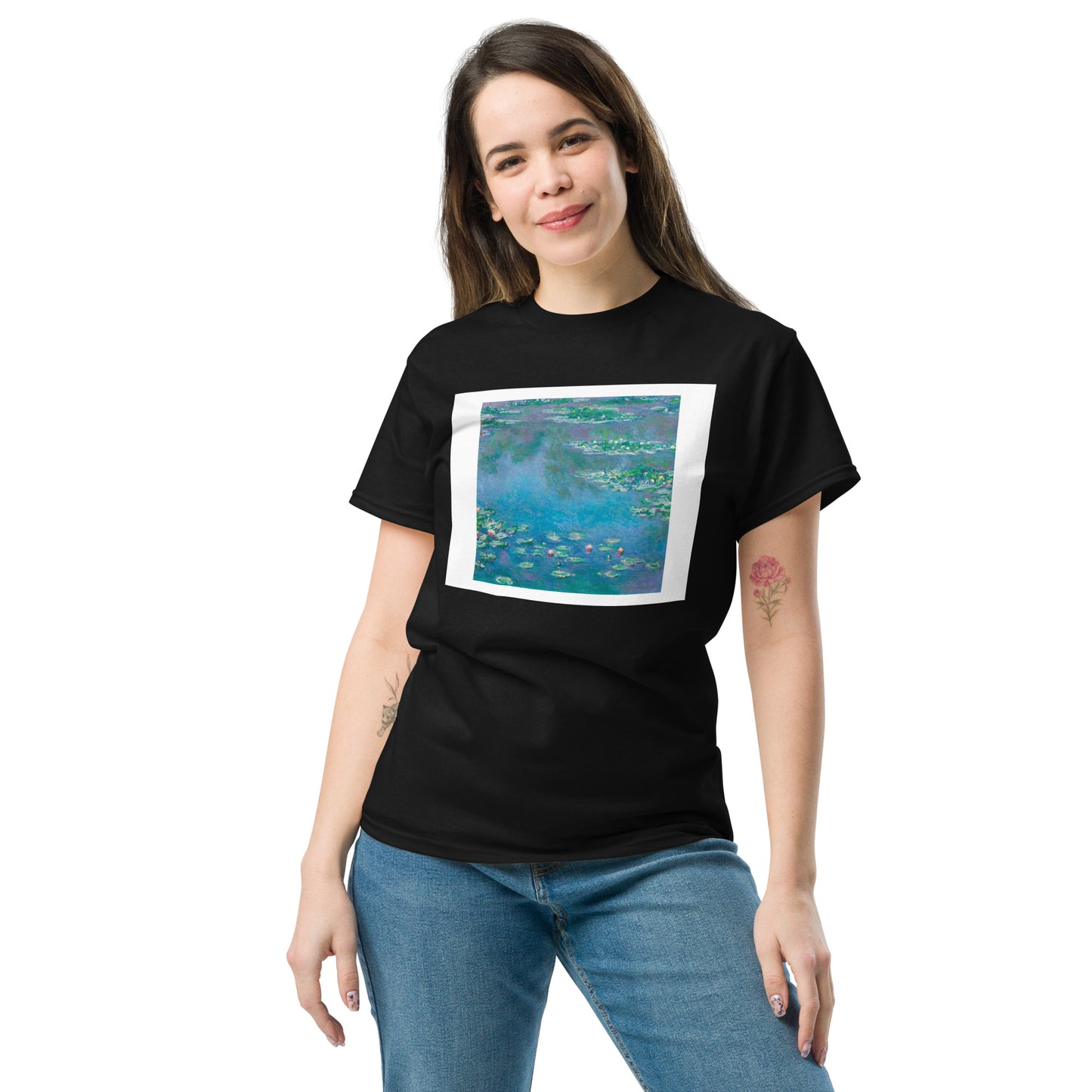 Model 1 - Monet Water Lilies Men's Classic Tee – Artistic Charm, Casual Luxury