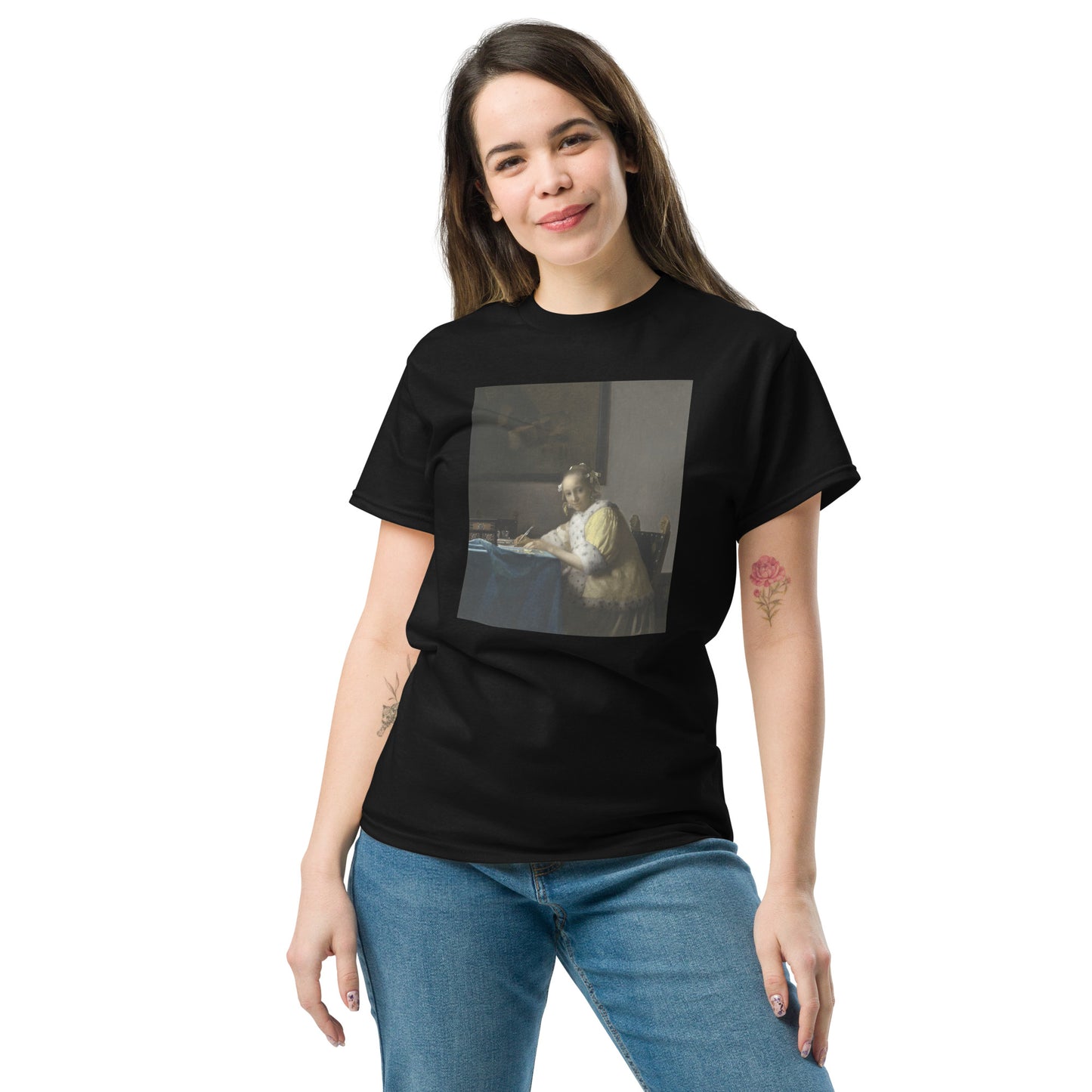 Model 1 - Vermeer Lady Writing Men's Classic Tee – Timeless Elegance, Modern Style