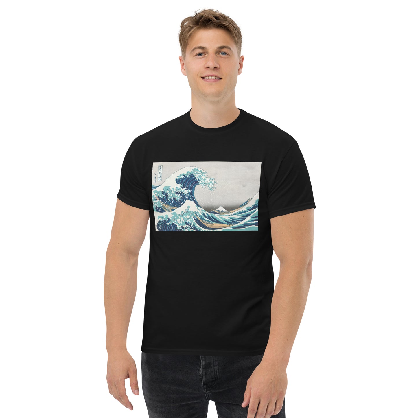 Model 2 - Hokusai Great Wave Men's Classic Tee – Timeless Motion, Japanese Elegance