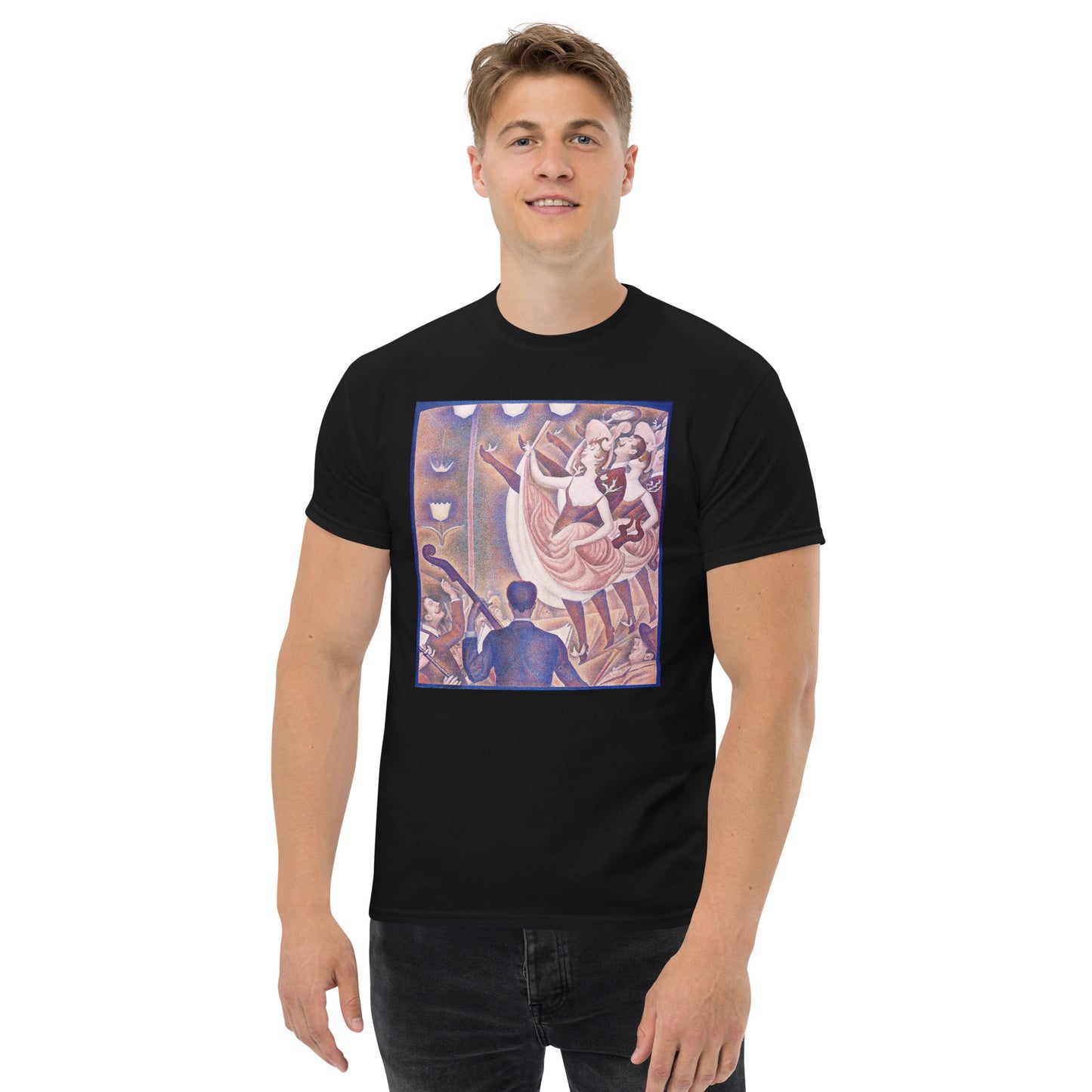 Model 2 - Seurat Chahut Men's Classic Tee – Pointillist Energy, Parisian Flair