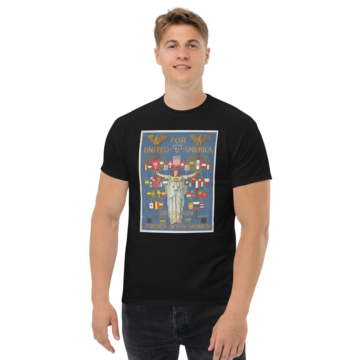 Model 2 - American Women Men's Classic Tee – Bold Icons, Timeless Attitude