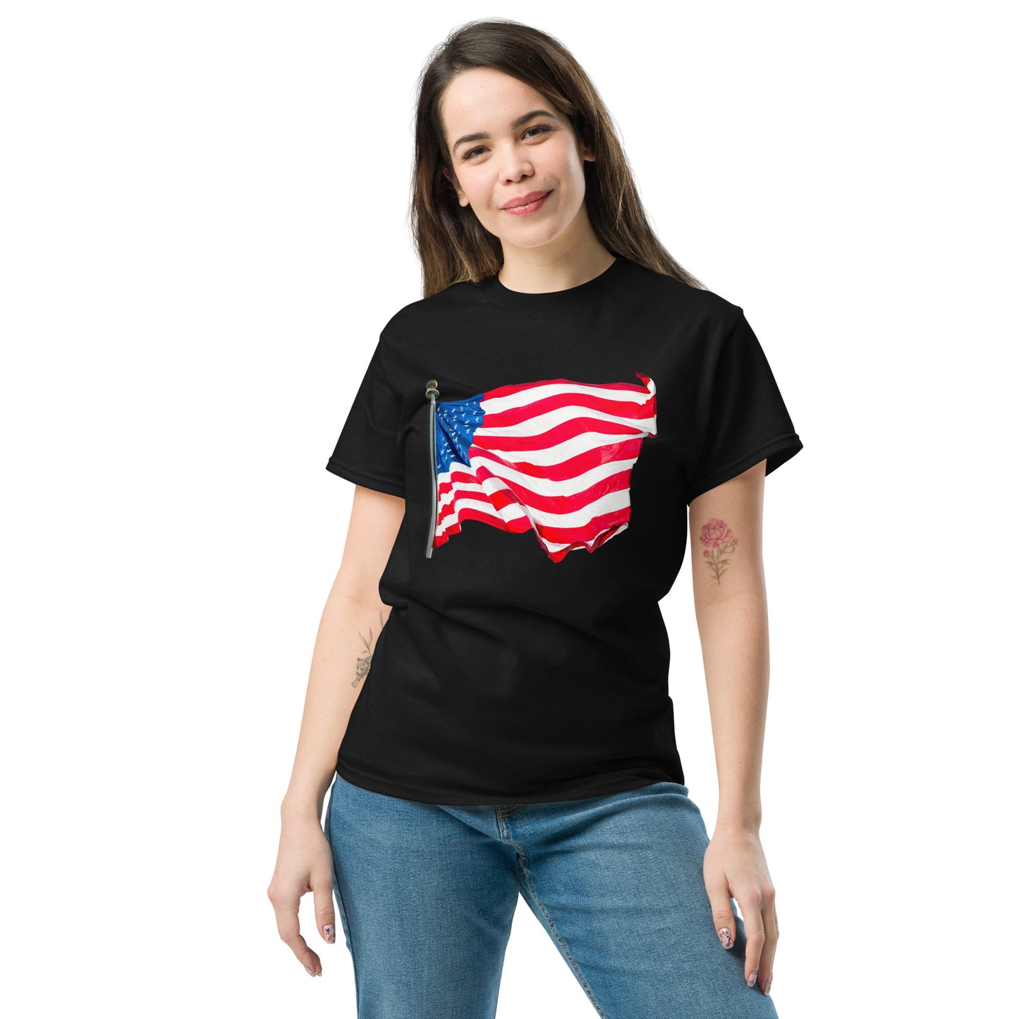 Model 1 - American Flag Men's Classic Tee – Timeless Symbol, Artistic Edge