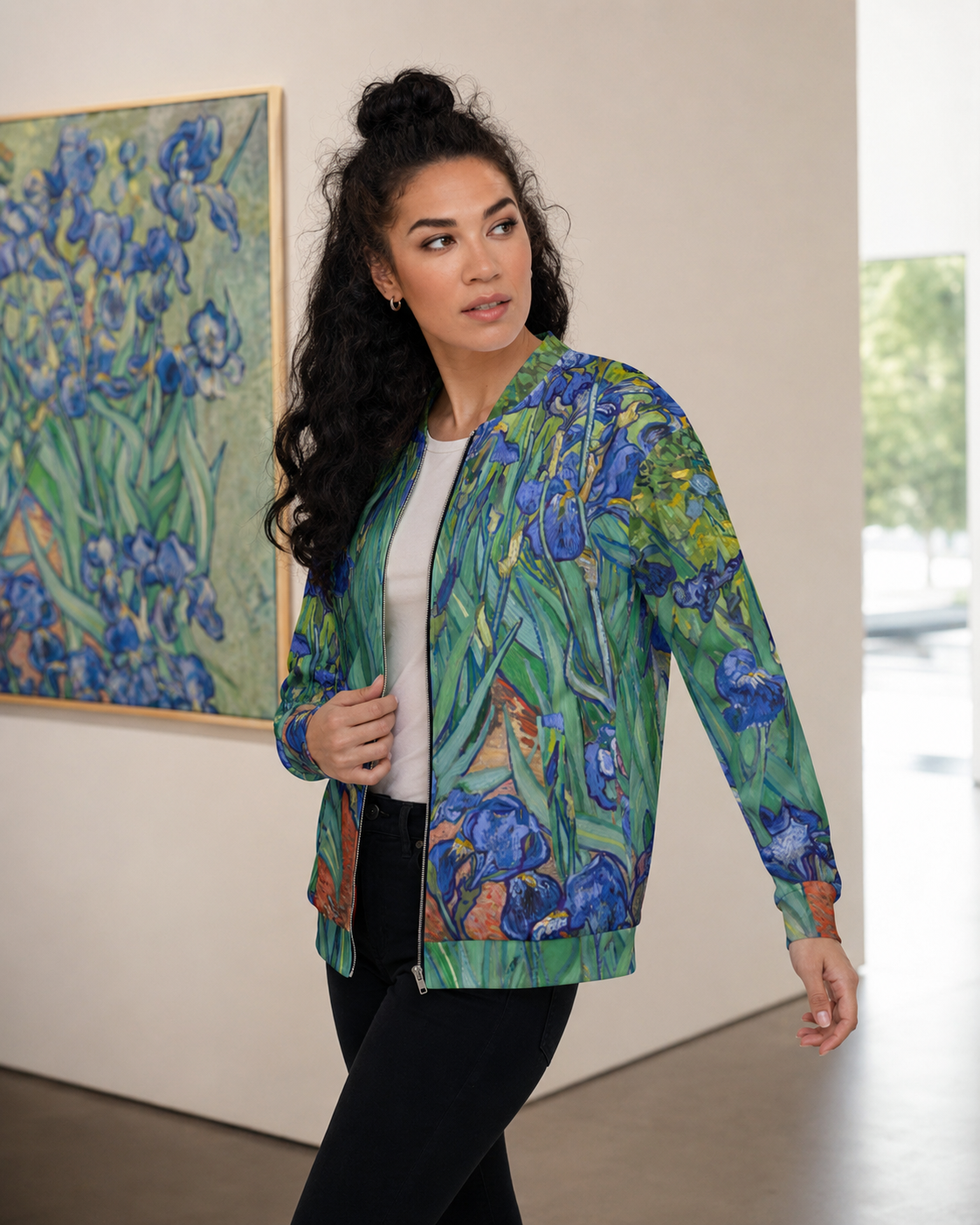 Vincent van Gogh Unisex Bomber Jacket – Irises in Full Bloom