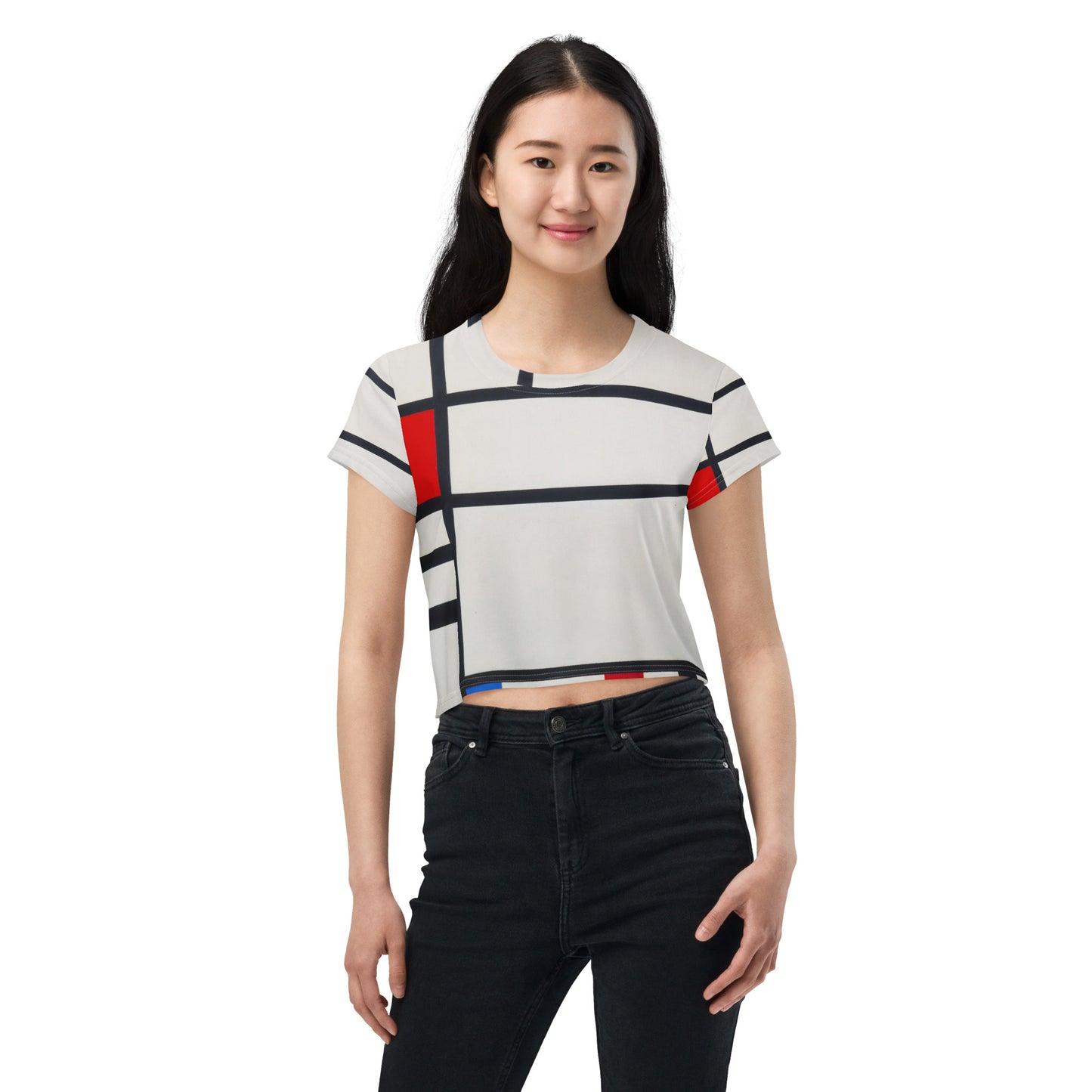 Model 2 - Mondrian All-Over Print Crop Tee – Trafalgar Square Geometry