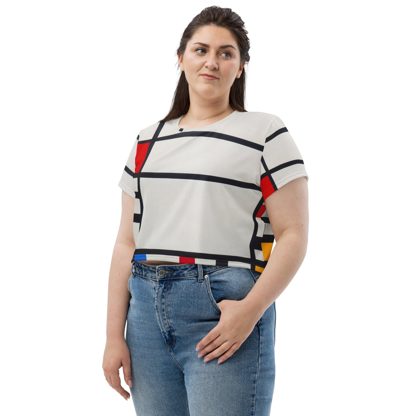 Model 1 - Mondrian All-Over Print Crop Tee – Trafalgar Square Geometry