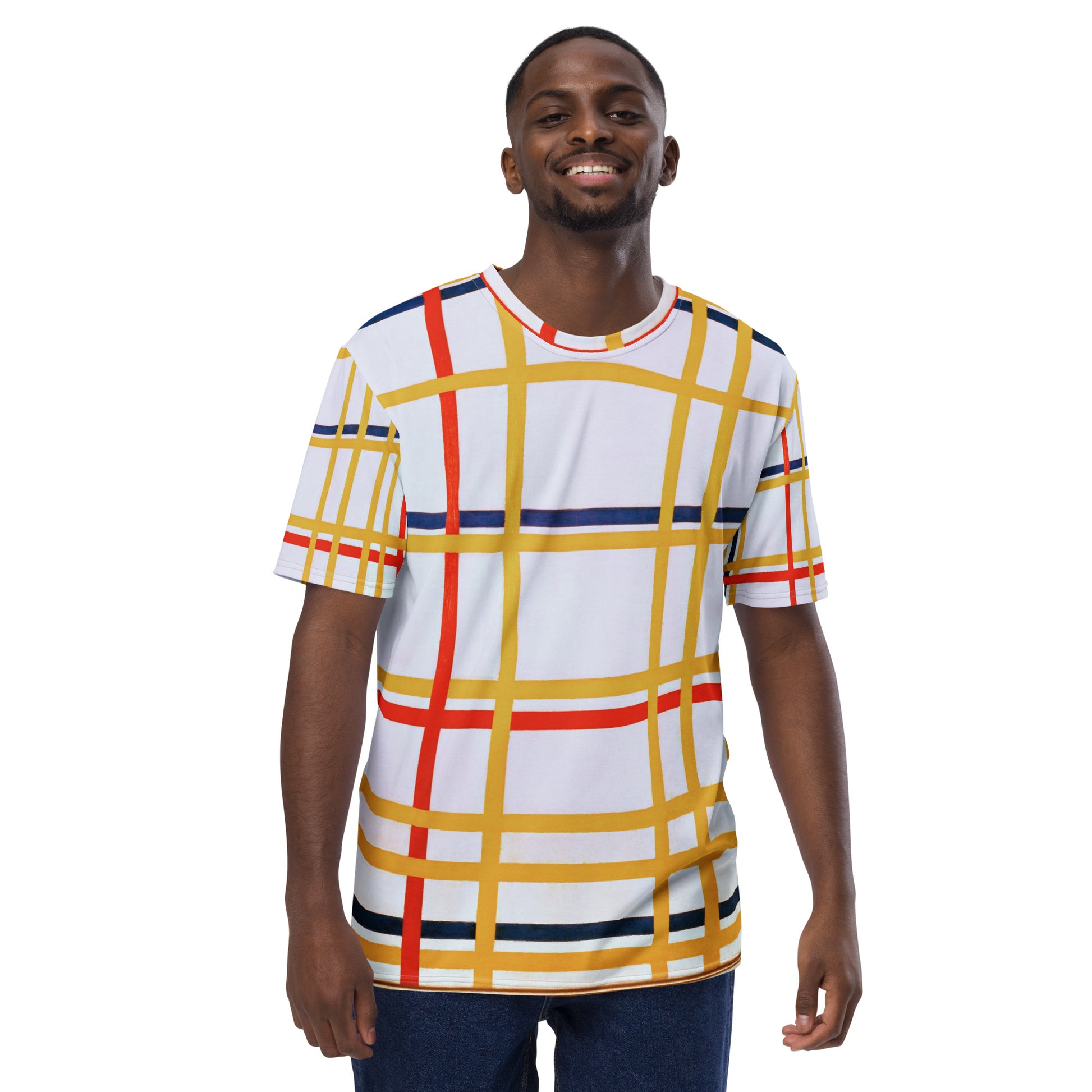 Model 2 - Piet Mondrian Men's T-Shirt – City Beats in Color Blocks