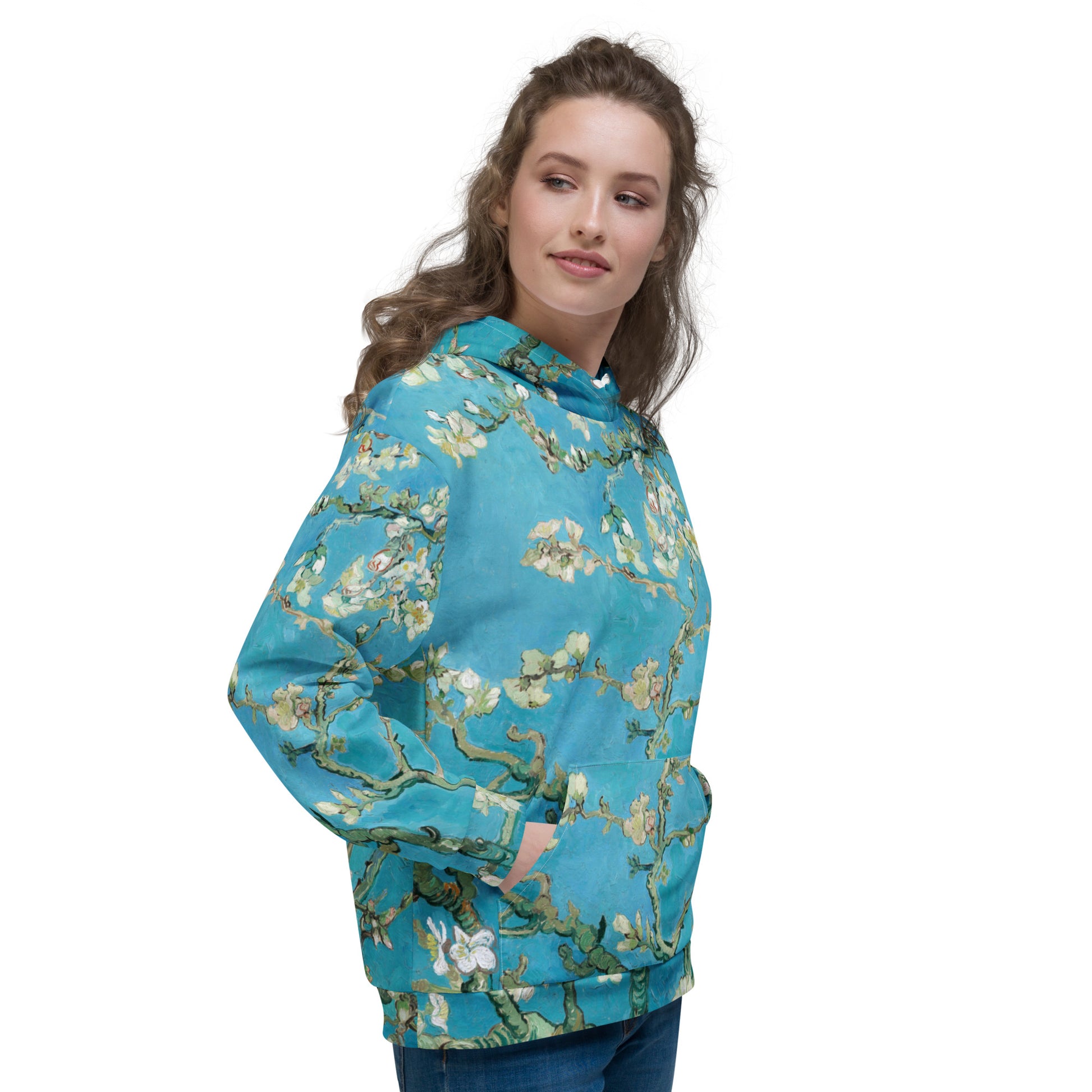 Model 1 - Van Gogh Unisex Hoodie – Almond Blossom in Blooming Style