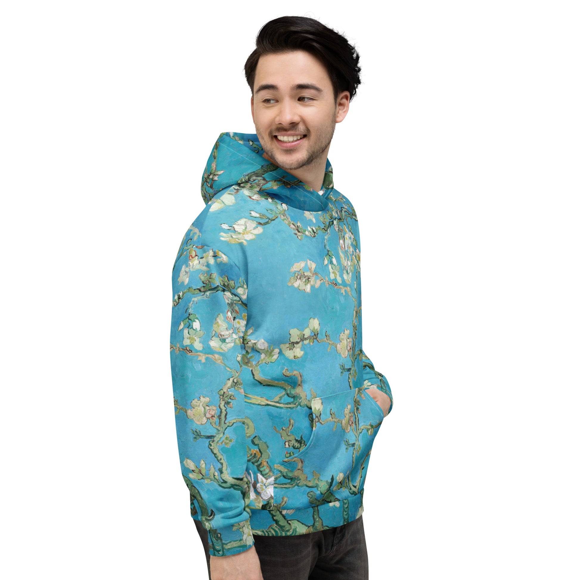 Model 2 - Van Gogh Unisex Hoodie – Almond Blossom in Blooming Style