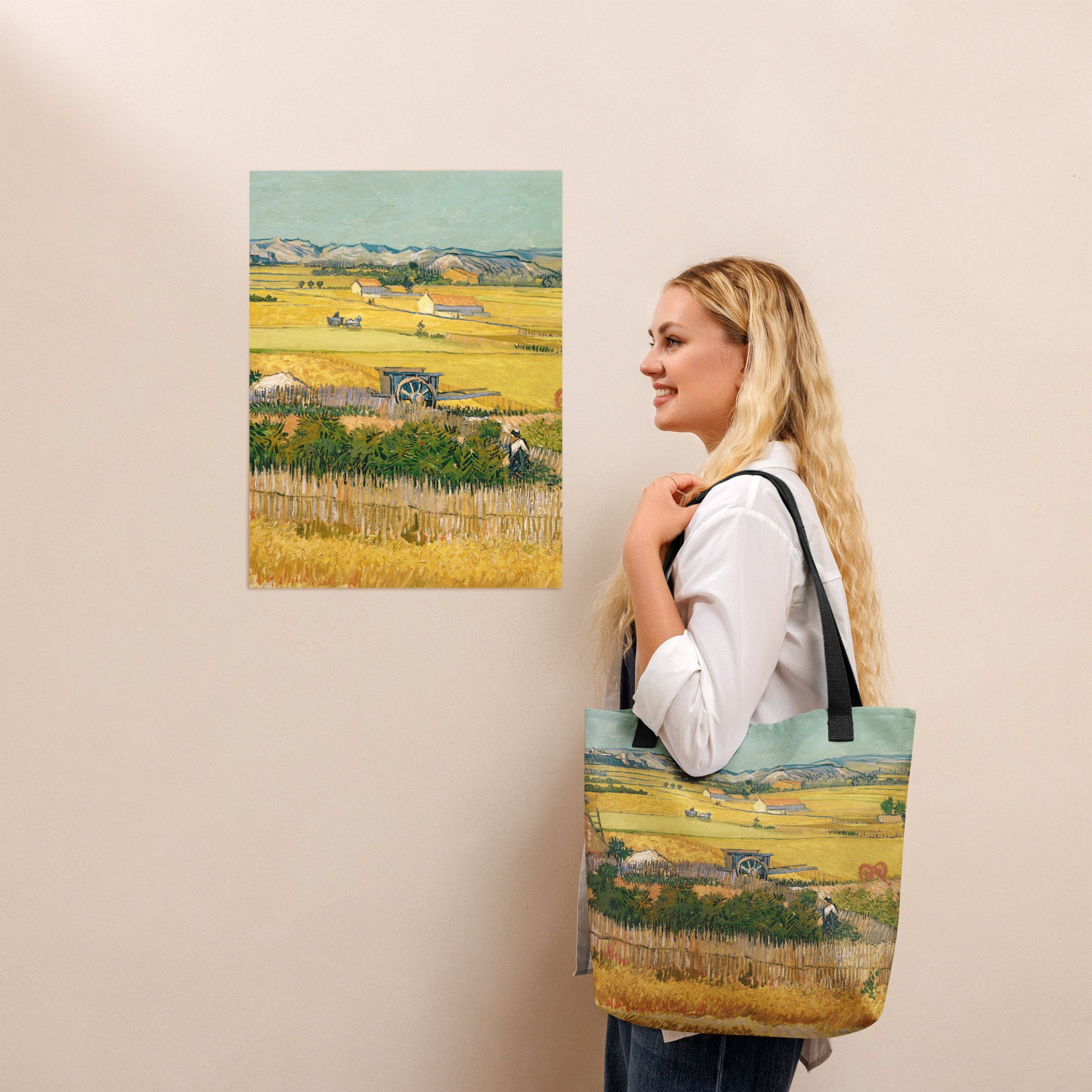 Model - Van Gogh Harvest Tote Bag – Golden Fields, Timeless Expression