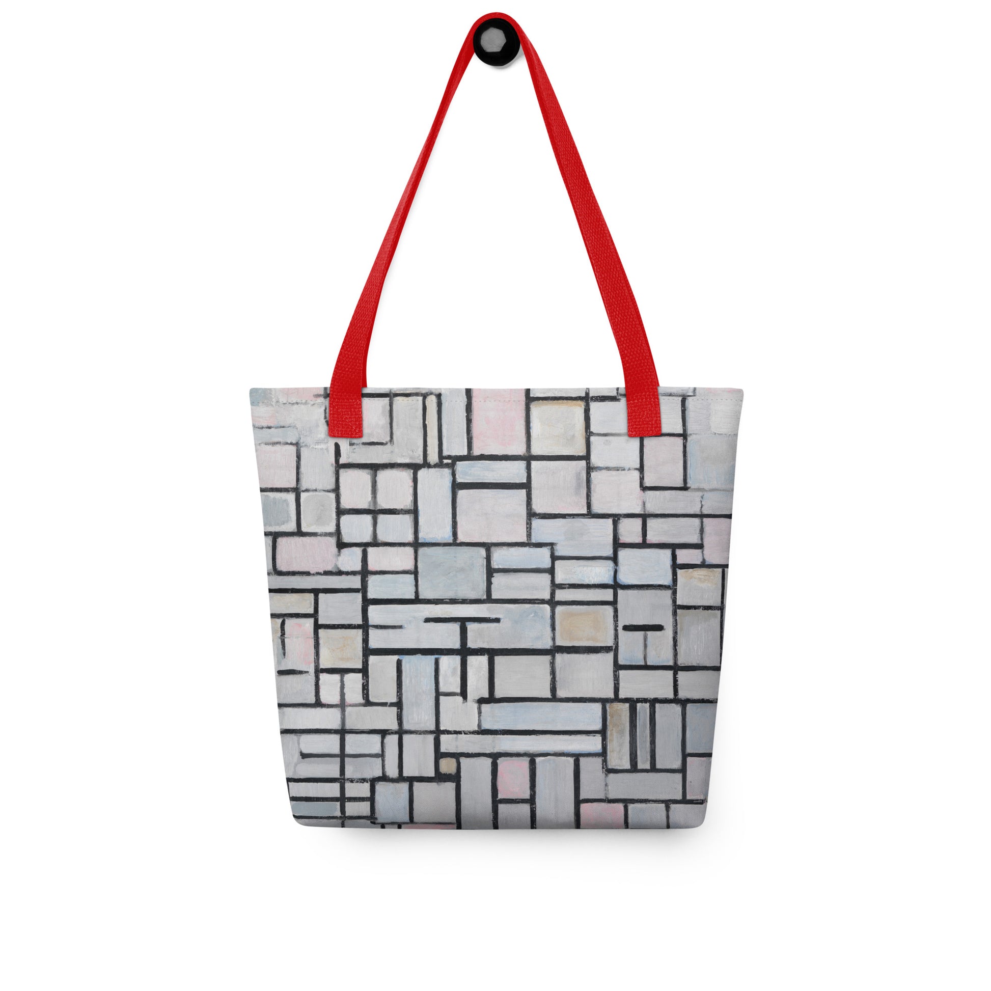 Red - Mondriaan Pink & Grey Tote Bag – Soft Geometry with Modern Flair