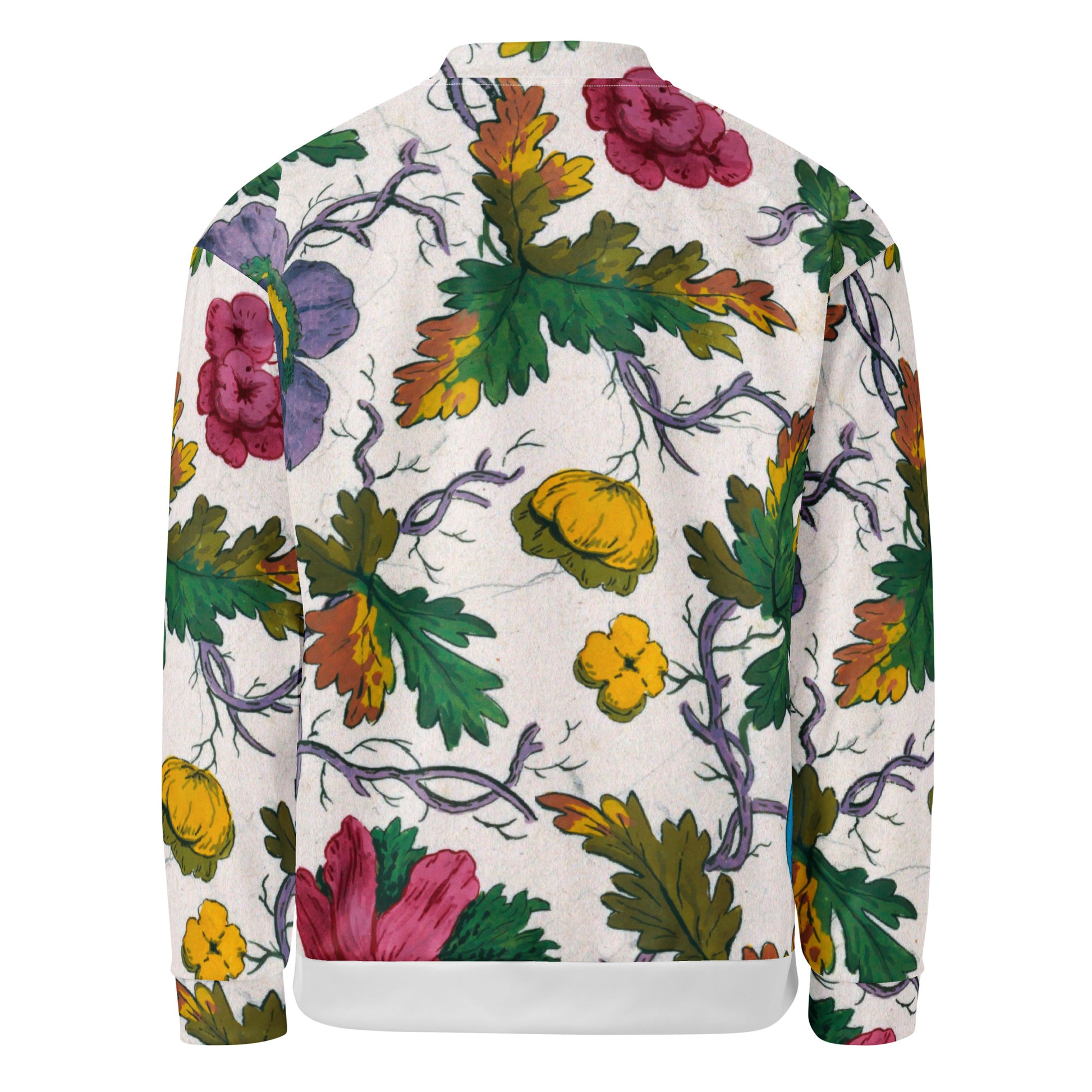 Back - Unisex Bomber Jacket – Multicolored Florals on Lilac Branch Elegance