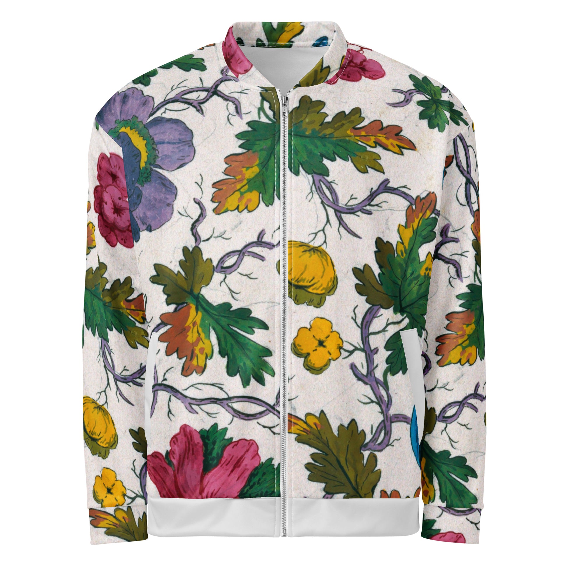 Unisex Bomber Jacket – Multicolored Florals on Lilac Branch Elegance