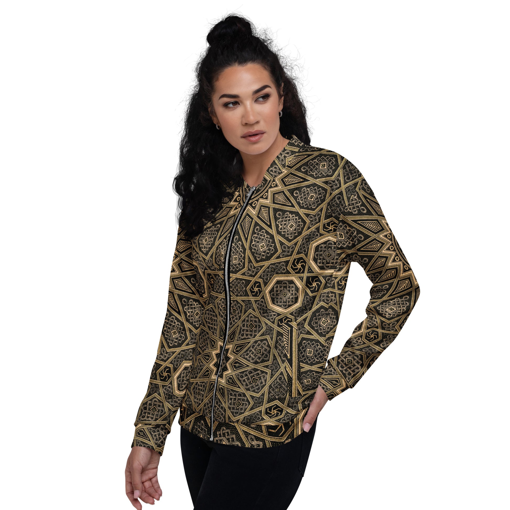 Model 1 - Albert Racinet Unisex Bomber Jacket – Arabian Pattern Fusion