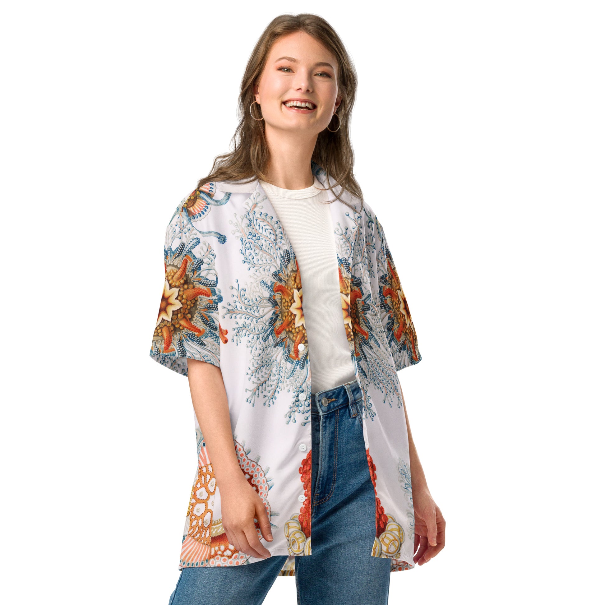 Model 2 - Haeckel Biology Unisex Button Shirt – Where Science Meets Art
