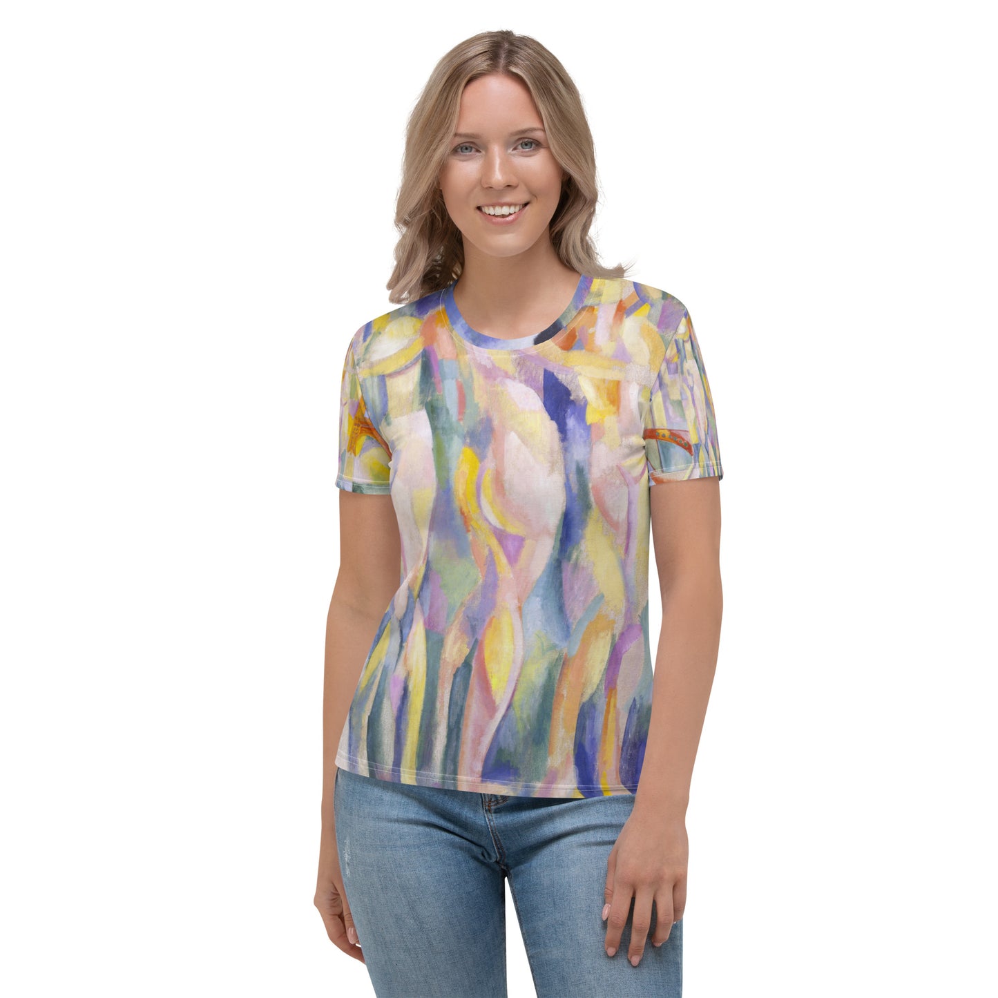 Model 2 - Robert Delaunay Women's T-Shirt – Orphic Energy in Bloom