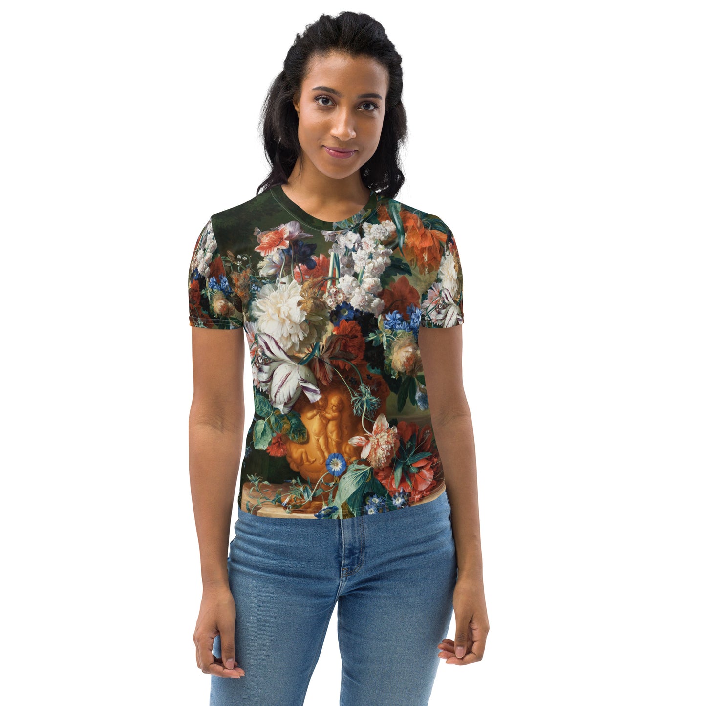 Model 1 - Jan van Huysum Women's T-Shirt – Garden Grandeur Revived