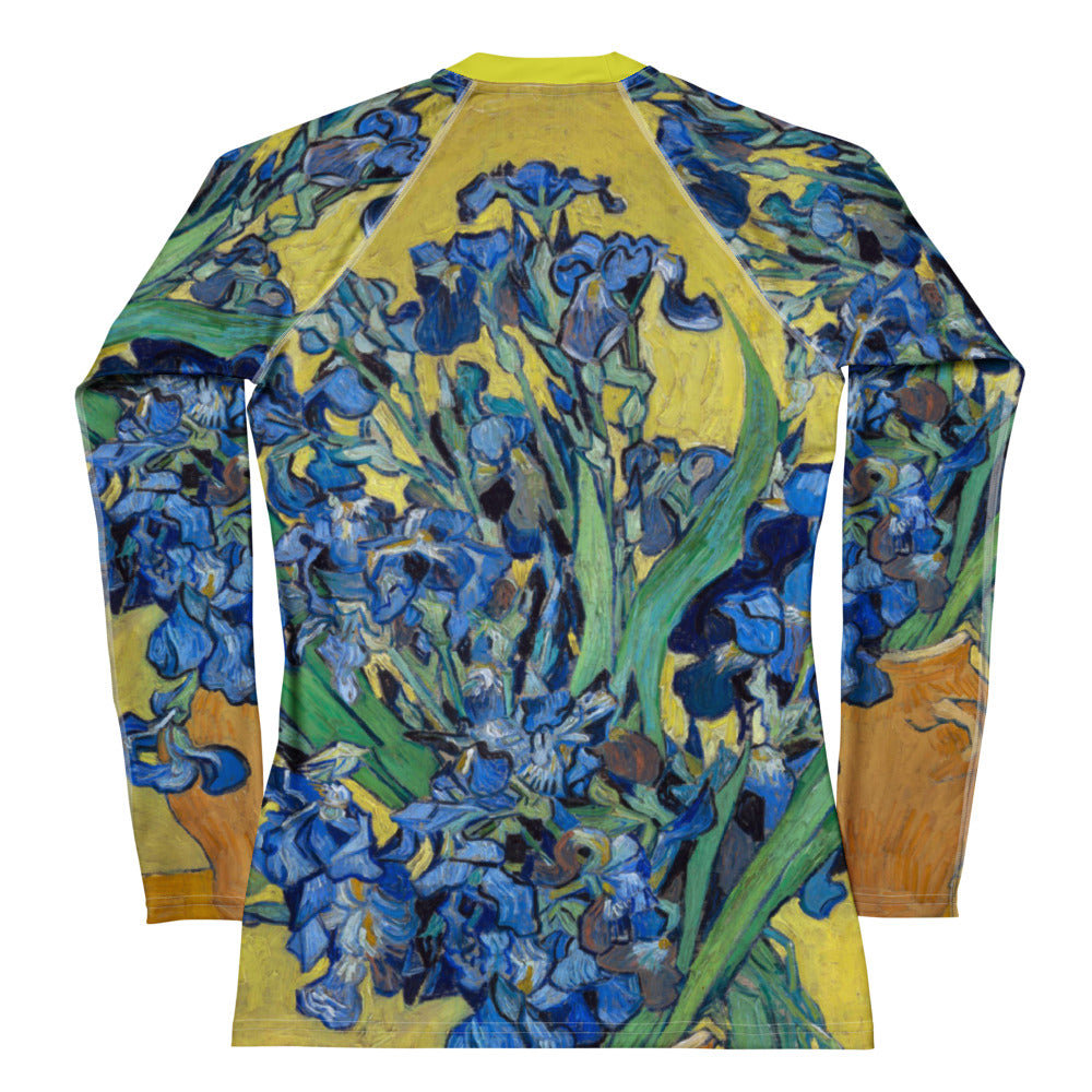 Back View - Van Gogh Women’s Rash Guard – Irises Elegance in Wearable Art