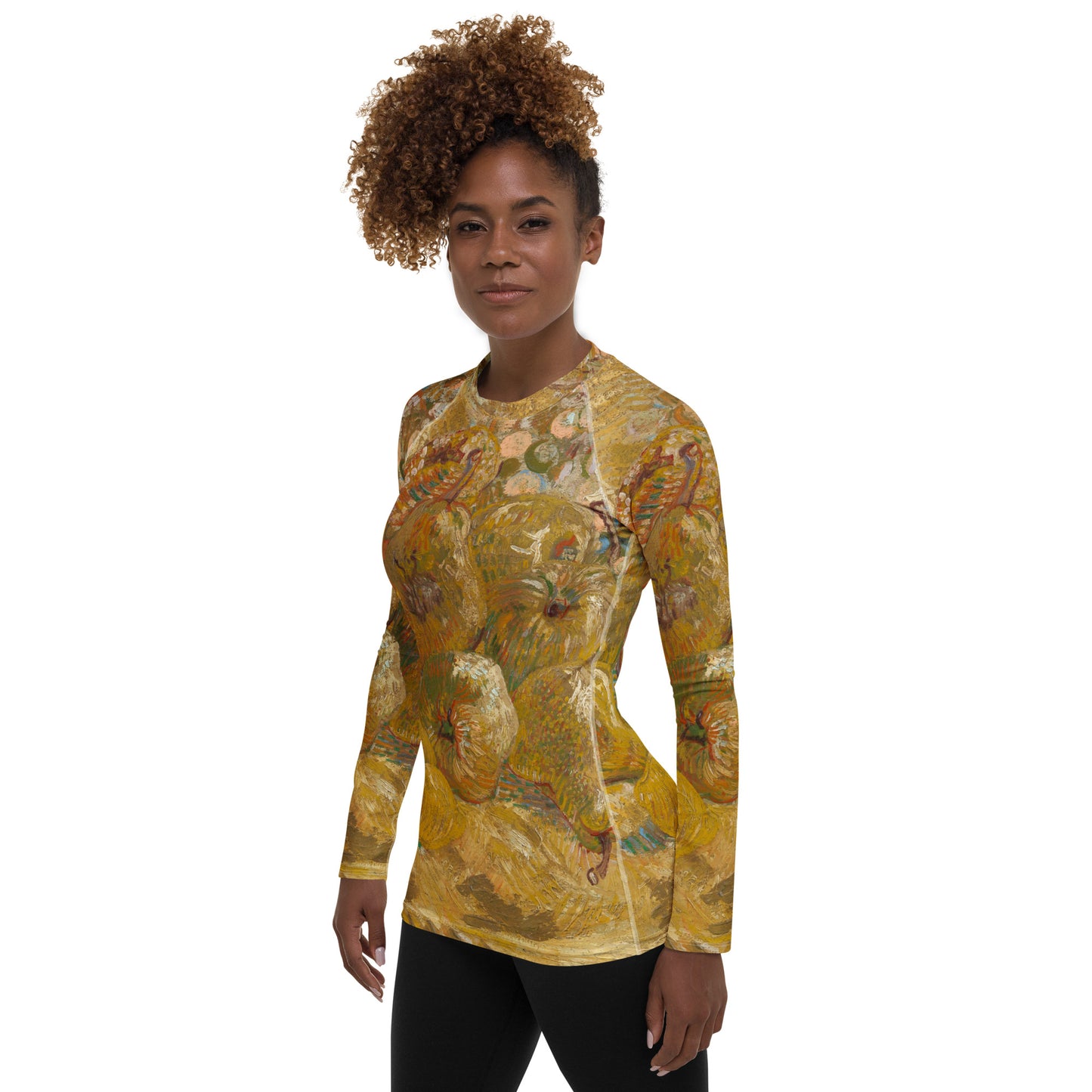 Model 2 - Van Gogh Rash Guard – Vintage Fruit Art Meets Modern Fashion