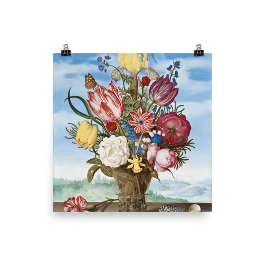 Size 1 - Bosschaert Poster – Bouquet on a Ledge & Golden Age Floral Elegance