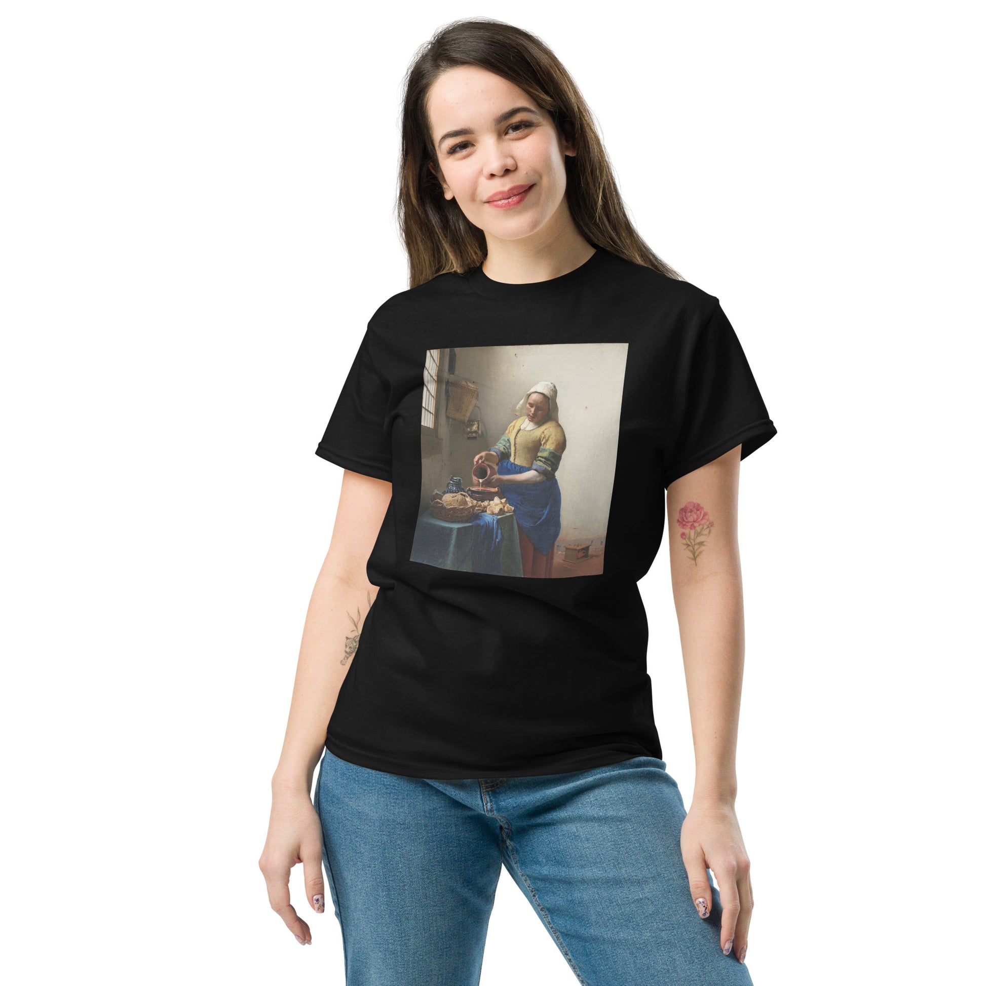 Model 1 - Vermeer Milkmaid Men's Classic Tee – Iconic Art in Everyday Wear