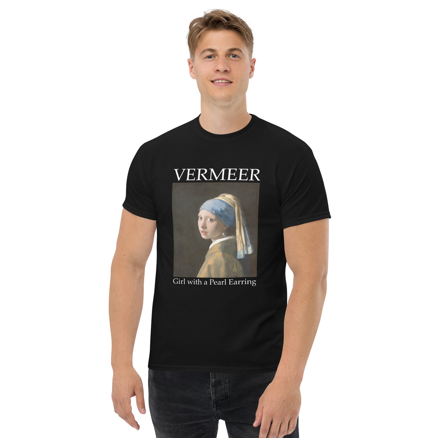 Model 2 - Vermeer Earring Men's Classic Tee – Subtle Drama in a Classic Frame